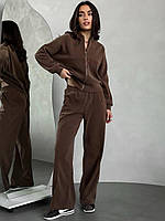 Базовый костюм женский кофта на молнии и штаны вельвет на меху 42-44 46-48