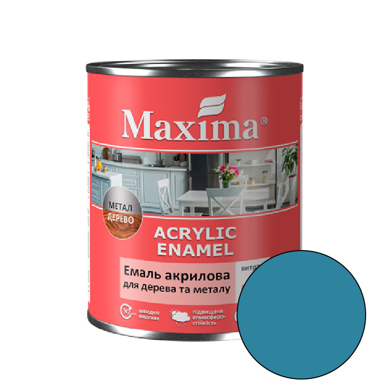 Емаль акрилова для дерева та металу Maxima, морська хвиля шовковисто-матовий 0,75л., фото 1