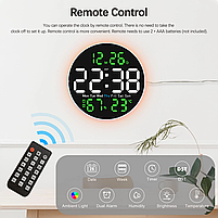 Годинник Deepfox DS-6672 LED цифровий електронний настінний Будильник Дата Температура Вологість (діаметр 25,4см) зелений, фото 3