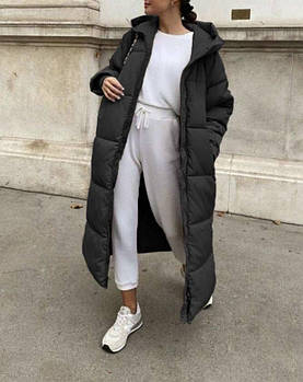 Жіноча тепла куртка-пальто на силіконі з капюшоном (Норма і полубатал)