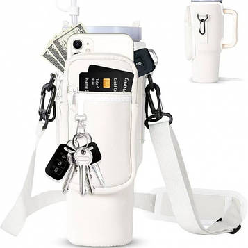 Чохол-сумка для термокружки Stanley Quencher 1,18 л з ремінцем, захисний кейс для кухля, білого кольору KT7001302 PeremogaUA
