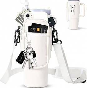 Чохол-сумка для термокружки Stanley Quencher 1,18 л білого кольору KT7001302 з ремінцем, захисний кейс для кухля