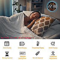 Годинник Deepfox DS-6672 LED цифровий електронний настінний Будильник Дата Температура Вологість (діаметр 25,4см) оранжевий, фото 2