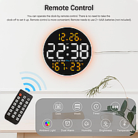 Годинник Deepfox DS-6672 LED цифровий електронний настінний Будильник Дата Температура Вологість (діаметр 25,4см) оранжевий, фото 3