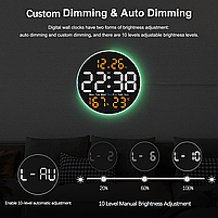 Годинник Deepfox DS-6672 LED цифровий електронний настінний Будильник Дата Температура Вологість (діаметр 25,4см) оранжевий, фото 7