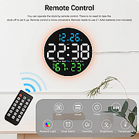 Годинник Deepfox DS-6672 LED цифровий електронний настінний Будильник Дата Температура Вологість (діаметр 25,4см) різнокольоровий, фото 3