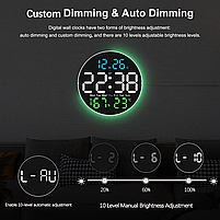 Годинник Deepfox DS-6672 LED цифровий електронний настінний Будильник Дата Температура Вологість (діаметр 25,4см) різнокольоровий, фото 8