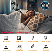 Годинник Deepfox DS-6672 LED цифровий електронний настінний Будильник Дата Температура Вологість (діаметр 25,4см) синій, фото 2