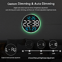 Годинник Deepfox DS-6672 LED цифровий електронний настінний Будильник Дата Температура Вологість (діаметр 25,4см) синій, фото 8