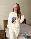 Махрова жіноча піжама з ведмедиком, біла, універсальний розмір S–M, фото 9