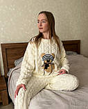 Махрова жіноча піжама з ведмедиком, біла, універсальний розмір S–M, фото 4