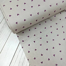 Сатин (бавовняна тканина) бордові серця на пудровому (ширина 160см, 120г/м2)