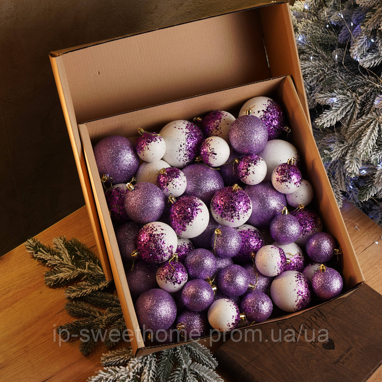 Набір новорічних куль "Бите Скло" 40 шт колір фіолетовий
