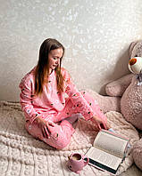Махрова жіноча піжама рожевого кольору з персиками, універсальний розмір S–M