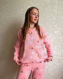Махрова жіноча піжама рожевого кольору з персиками, універсальний розмір S–M, фото 2