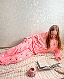 Махрова жіноча піжама рожевого кольору з персиками, універсальний розмір S–M, фото 7