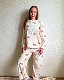 Махрова жіноча піжама білого кольору з персиками, універсальний розмір S–M, фото 7