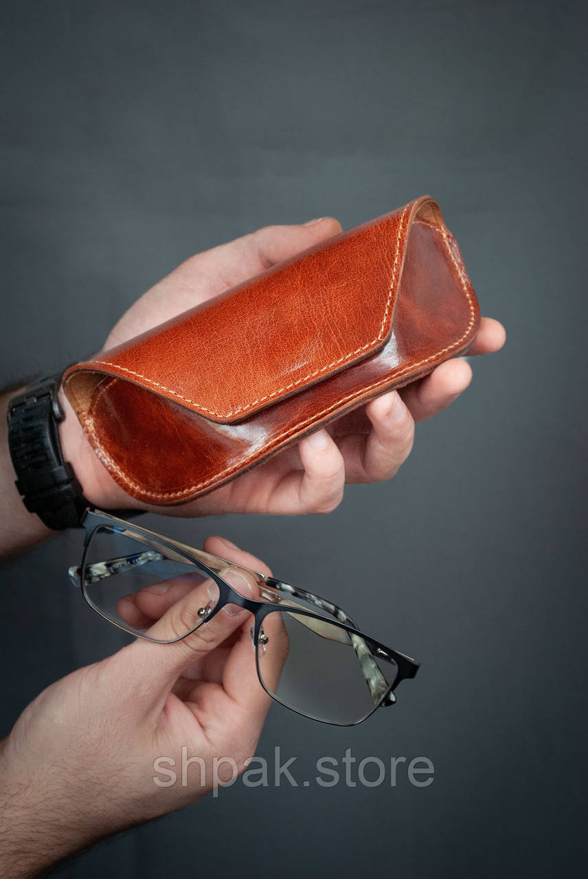 Шкіра Кенгуру! Футляр для окулярів шкіряний риже-коричневий | очешник шкіра, фото 1