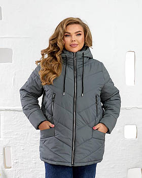 Куртка жіноча тепла стьобана прямого крою з капюшоном рр.50,52,54,56,58,60