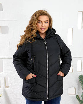 Куртка жіноча тепла великого розміру на синтепоні 250 з капюшоном