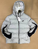 Чоловіча зимова куртка Nike сіра коротка Пуховик Найк з чорними вставками (B)