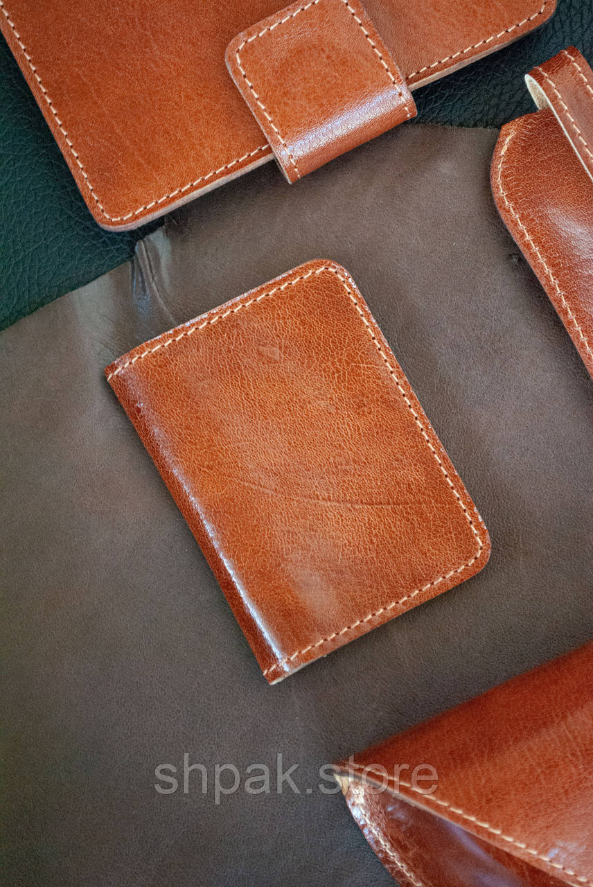 Шкіра Кенгуру! Обкладинка для ID паспорта шкіряна світло-коричнева | Обкладинка на права 4 відділа, фото 1