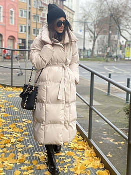 Куртка-пальто зимова жіноча на силіконі з поясом рр.42-48