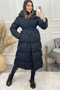 Куртка-пальто жіноча зимова на силіконі з поясом рр.42-48