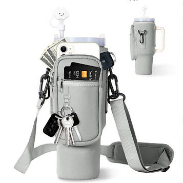 Чохол-сумка для термокружки Stanley Quencher 1,18 л з ремінцем, захисний кейс для кухля, сірого кольору KT7001304 PeremogaUA