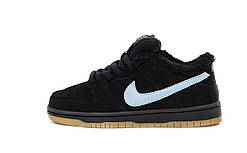 Зимові чорні жіночі замшеві кросівки Nike SB Dunk Black White Fur кросівки Найк СБ Данк на хутрі