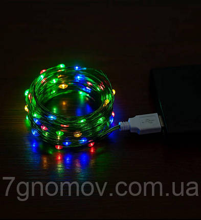 Гірлянда РОСА 3 метри 30 LED зелена нитка мультіколор на батарейках арт. 30L3MGY, фото 1