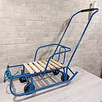 Дитячі санки Baby Elit із висувними колесами, зручною спинкою та складною ручкою. Зимові санчата для дітей, синього кольору., фото 2