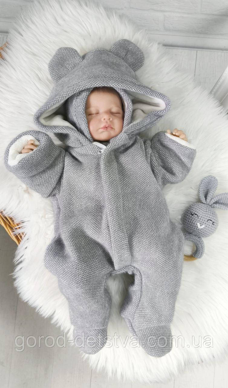 Дитячий комбінезон чоловічок з шапочкою для новонародженого Ангора 0-3 міс 56-62 см Весна Осінь, фото 1