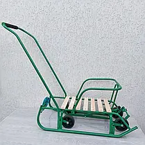 Дитячі санки Baby Elit із висувними колесами, зручною спинкою та складною ручкою. Зимові санчата для дітей, зеленого кольору., фото 5