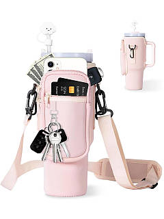 Чохол-сумка для термокружки Stanley Quencher 1,18 л світло-рожевого кольору KT7001312 з ремінцем, захисний кейс для кухля