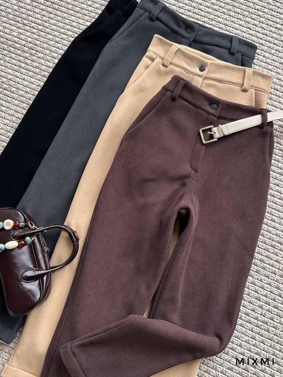 Вельветові штани на флісі Модель: 863/864-7002 Колір: шоколад, беж, чорний, сірий, фото 1