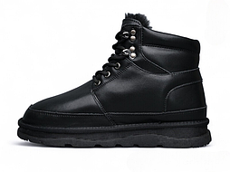 Шкіряні утепленні чоловічі черевики  у чорному кольорі