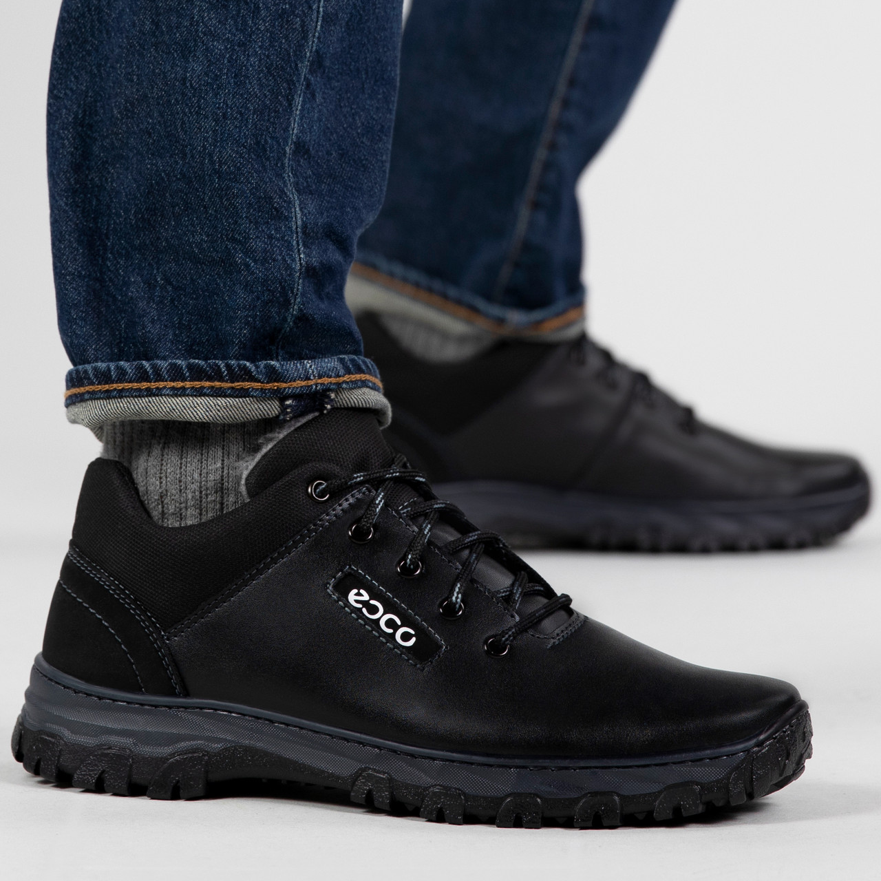 Зимові низькі чоловічі черевики шкіряні чорні (АБ 3)