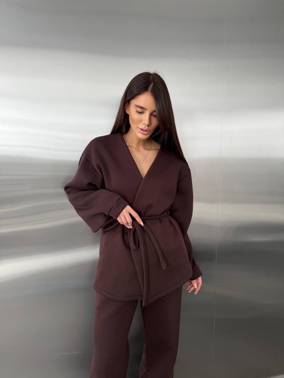 Костюм з турецької пеньє на флісі Модель: 1557-398 Колір: беж, шоколад, чорний, фото 1