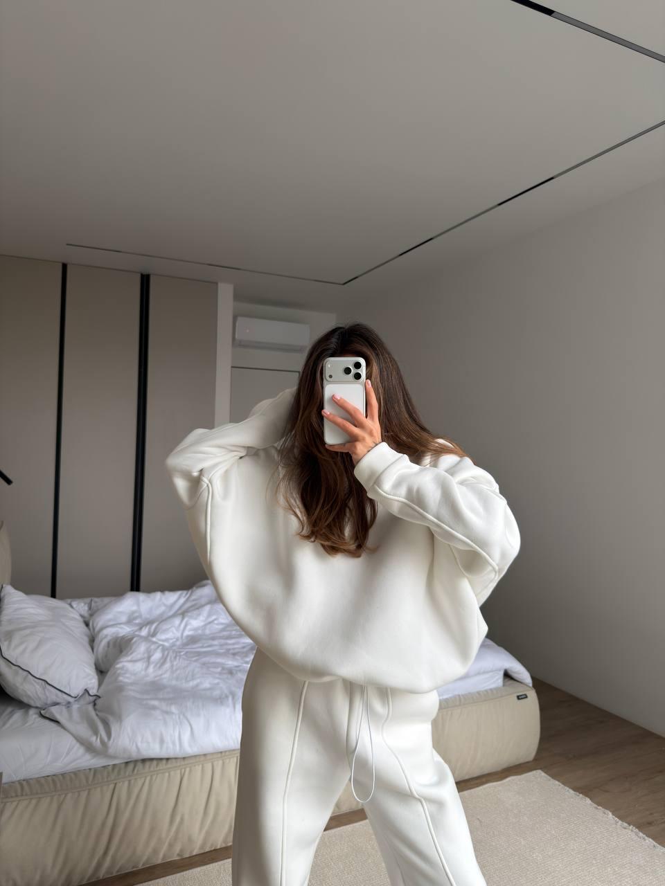 Костюм з люкс тринитки з подвійним капюшоном Модель: 1557-1315 Колір: молоко, чорний, шоколад, лимон, фото 1