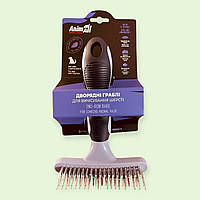 Граблі дворядні з обертовими зубцями AnimAll для вичісування шерсті довгошерстих порід собак, 16×11,3×4,5 см (модель 184467)