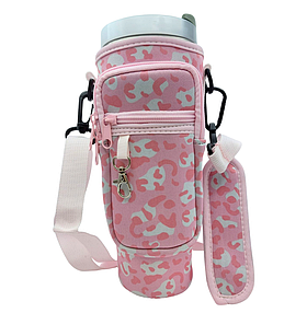 Чохол-сумка для термокружки Stanley Quencher 1,18 л рожевий леопард KT7001316 з ремінцем, захисний кейс для кухля