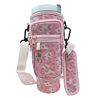 Чохол-сумка для термокружки Stanley Quencher 1,18 л з ремінцем, захисний кейс для кухля, рожевий леопард KT7001316. solve