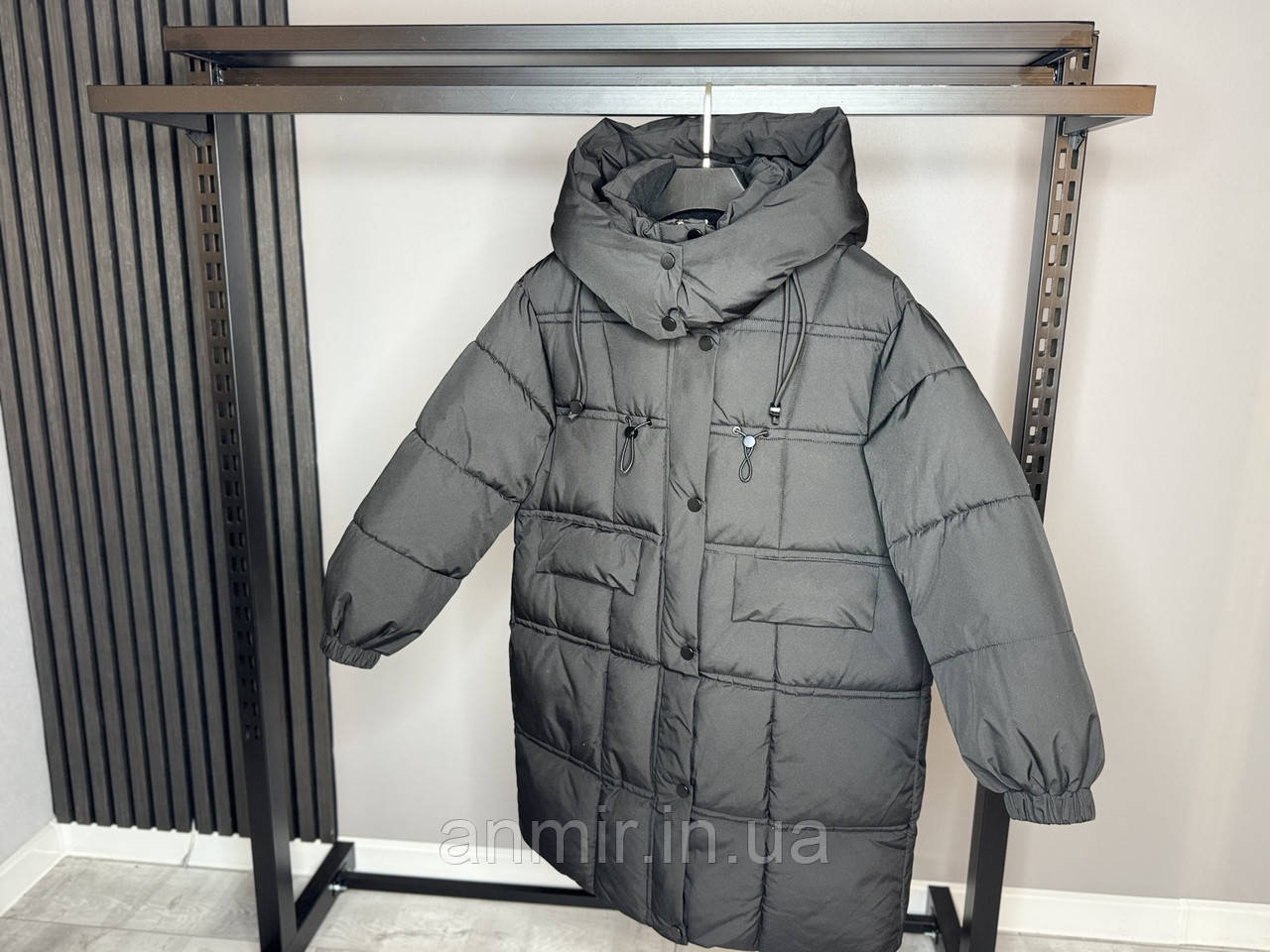 Зимове напівпальто стьобане підліткове з утяжками для дівчинки 9-14 років, колір чорний