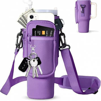 Чохол-сумка для термокружки Stanley Quencher 1,18 л з ремінцем, захисний кейс для кухля, фіолетового кольору KT7001309 PeremogaUA