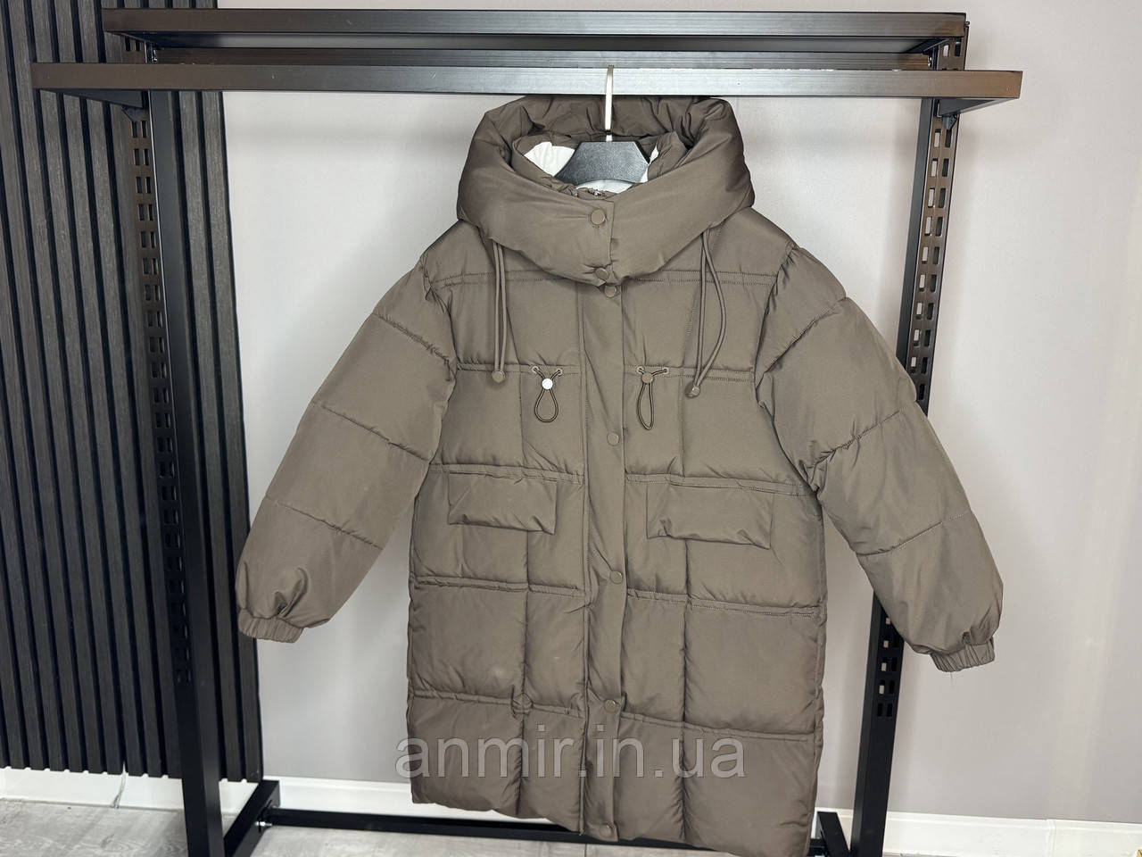 Зимове напівпальто стьобане підліткове з утяжками для дівчинки 9-14 років, колір бежевий