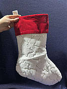 Різдвяний чобіток на камін, біле хутро, розшитий паєтками, висота 50 см