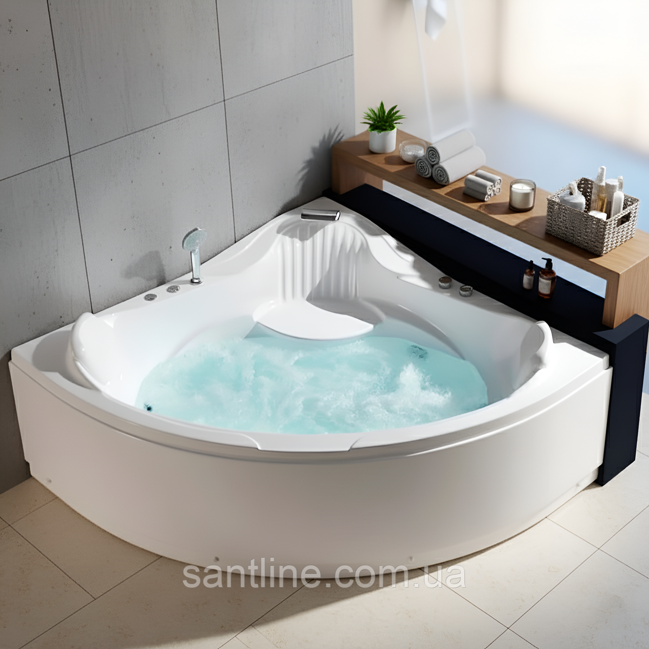 Гідромасажна ванна Golston G-L233 150х150х68 см кутова напівкруга джакузі с сидінням, фото 1