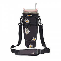Чохол-сумка для термокружки Stanley Quencher 1,18 л з ремінцем, захисний кейс для кухля, чорна ромашка KT7001313