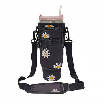 Чохол-сумка для термокружки Stanley Quencher 1,18 л з ремінцем, захисний кейс для кухля, чорна ромашка KT7001313 PeremogaUA